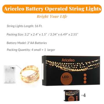 Ariceleo Led Fairy Lights Battery Operated, 4 Packs Mini Battery Powered Copper Wire Starry Fairy Lights for Bedroom, Christmas, Parties, Wedding, Centerpiece, Decoration (5m/16ft Warm White)