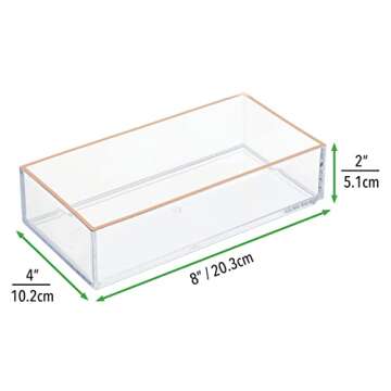 mDesign Plastic Beauty Organizer Bin for Bathroom Drawers, Vanity, or Countertops, Storage for Makeup Brushes, Palettes, Blush, Concealers, or Hair Ties, Lumiere Collection, 6 Pack, Clear/Rose Gold