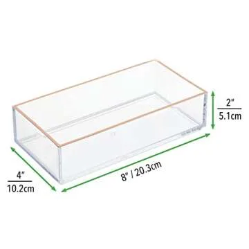 mDesign Plastic Beauty Organizer Bin for Bathroom Drawers, Vanity, or Countertops, Storage for Makeup Brushes, Palettes, Blush, Concealers, or Hair Ties, Lumiere Collection, 6 Pack, Clear/Rose Gold