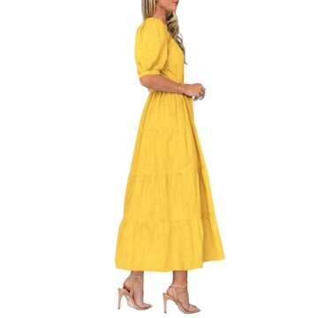 PRETTYGARDEN Women's Summer Midi Dress 2025 Casual Short Sleeve V Neck Buttons Belted Ruffle A Line Flowy Dress with Pockets (Yellow,X-Large)
