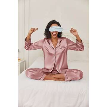 Ekouaer Women's Classic Button Down Long Satin Silk Pajama Set,Small,Lotus color