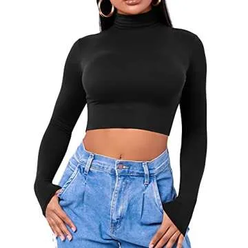 Long Sleeve Crop Top Turtleneck for Women - Stylish and Comfy