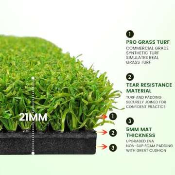 ToVii Golf Hitting Mat - 5x4ft Golf Mat, Premium Artificial Turf Golf Mat for Indoor Outdoor Training, Golf Practice Mat with 2 Rubber Tees, 7 Golf Tees and 6 Golf Balls, Golf Gifts