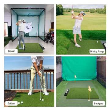 ToVii Golf Hitting Mat - 5x4ft Golf Mat, Premium Artificial Turf Golf Mat for Indoor Outdoor Training, Golf Practice Mat with 2 Rubber Tees, 7 Golf Tees and 6 Golf Balls, Golf Gifts