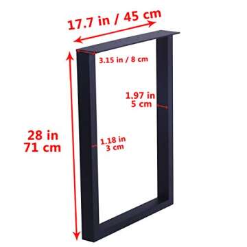 MBQQ Furniture Legs 28”Height 17.7”Wide Rustic Decory Square Tube Table Legs,Heavy Duty Metal Desk Legs,Dining Table Legs,Industrial Modern, DIY Iron Bench Legs