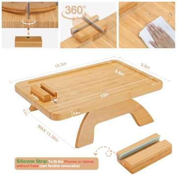 SINWANT Couch Arm Tray,Bamboo Sofa Tray Table Clip on Side Table for Wide Couch,Foldable Couch Tray ...