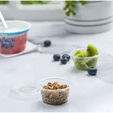 Plastimade Clear Disposable Plastic Portion Cups With Lids (100 Sets - 2 Oz) - Disposable Condiment ...