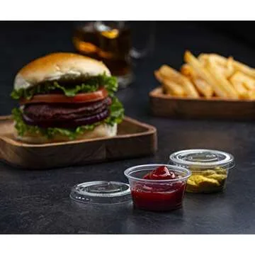 Plastimade Clear Disposable Plastic Portion Cups With Lids (100 Sets - 2 Oz) - Disposable Condiment Cups, Thanksgiving Sauce/Dip/Dressing Cups, Souffle Cups & Jello Shot Cups With Lids
