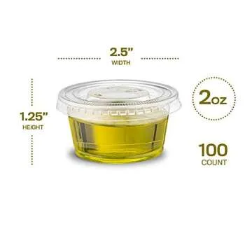 Plastimade Clear Disposable Plastic Portion Cups With Lids (100 Sets - 2 Oz) - Disposable Condiment Cups, Thanksgiving Sauce/Dip/Dressing Cups, Souffle Cups & Jello Shot Cups With Lids