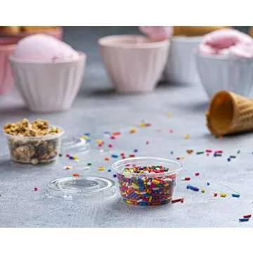 Plastimade Clear Disposable Plastic Portion Cups With Lids (100 Sets - 2 Oz) - Disposable Condiment Cups, Thanksgiving Sauce/Dip/Dressing Cups, Souffle Cups & Jello Shot Cups With Lids