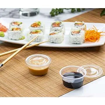 Plastimade Clear Disposable Plastic Portion Cups With Lids (100 Sets - 2 Oz) - Disposable Condiment Cups, Thanksgiving Sauce/Dip/Dressing Cups, Souffle Cups & Jello Shot Cups With Lids