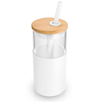 Eco-Friendly Tronco 16 oz Glass Tumbler with Bamboo Lid & Silicone Sleeve