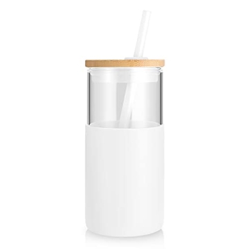 Tronco 16 oz Glass Tumbler Bamboo Lid Silicone Sleeve