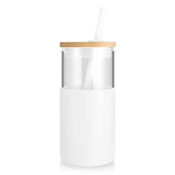 Tronco 16 oz Glass Tumbler Bamboo Lid Silicone Sleeve