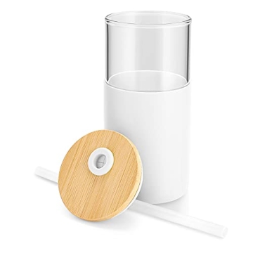 Tronco 16 oz Glass Tumbler Bamboo Lid Silicone Sleeve