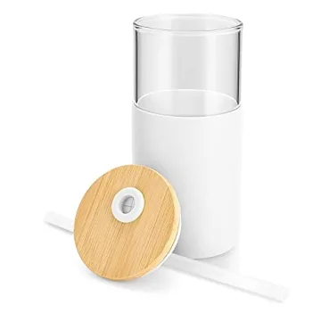Tronco 16 oz Glass Tumbler Bamboo Lid Silicone Sleeve