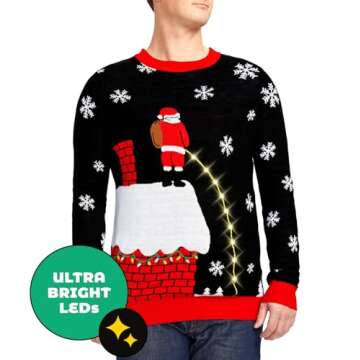 Tipsy Elves Light Up Ugly Christmas Sweaters for Men - Funny Holiday Pullover with LED Lights for Wi...