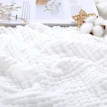 Yoofoss Muslin Blanket 100% Cotton Summer Blanket Large Twin Size 60" x 80" for Bed Couch 6-Layer Gauze Blanket for Adults Lightweight and Breathable White