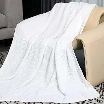 Yoofoss Muslin Blanket 100% Cotton Summer Blanket Large Twin Size 60" x 80" for Bed Couch 6-Layer Gauze Blanket for Adults Lightweight and Breathable White