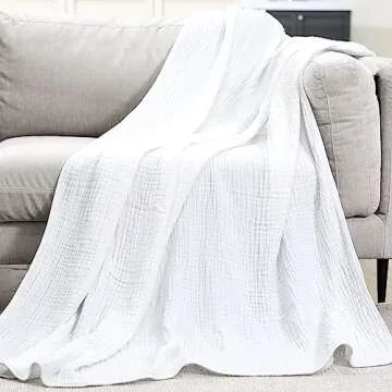 Yoofoss Muslin Blanket 100% Cotton Summer Blanket Large Twin Size 60" x 80" for Bed Couch 6-Layer Gauze Blanket for Adults Lightweight and Breathable White