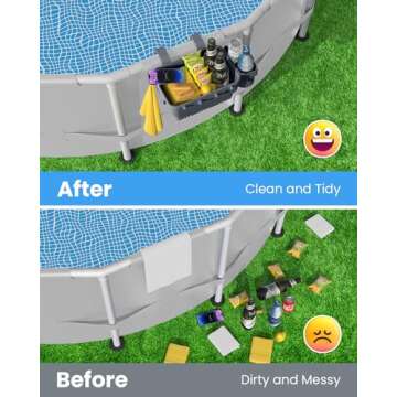 VICHTOP Poolside Storage Basket for Above Ground Pools, Above Ground Pool Accessories, Swimming Pool...