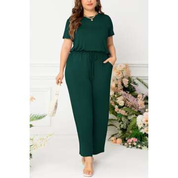levaca Plus Size Curvy Women Jumpsuits Wide Leg Casual Summer Dark Green 1XL