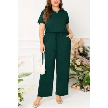 levaca Plus Size Curvy Women Jumpsuits Wide Leg Casual Summer Dark Green 1XL