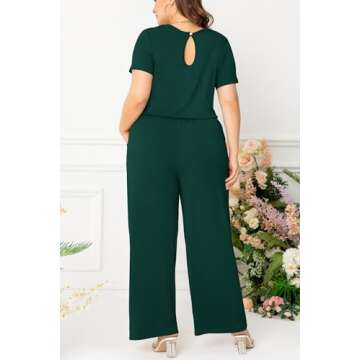 levaca Plus Size Curvy Women Jumpsuits Wide Leg Casual Summer Dark Green 1XL