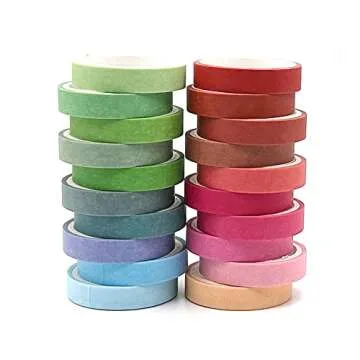 20 Rolls Washi Tape Set, Colored Washi Masking Tape 7.5mm Wide, Thin Decorative Tape for Bullet Journal, Book, Planner, Scrapbooking, DIY Arts Crafts