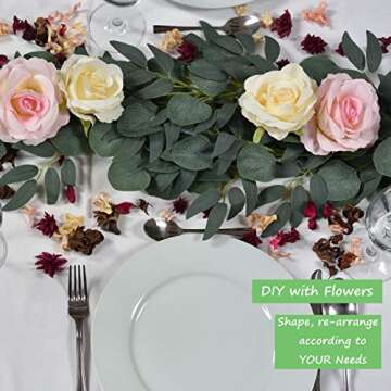 IMORIGINS 2 Pack - Artificial Eucalyptus Garland with Willow Vines, 6.5' Long Faux Eucalyptus Garland Greenery, Silver Dollar Eucalyptus Leaves Fake Greenery Garland Wedding Backdrop Arch Wall Decor