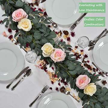 IMORIGINS 2 Pack - Artificial Eucalyptus Garland with Willow Vines, 6.5' Long Faux Eucalyptus Garland Greenery, Silver Dollar Eucalyptus Leaves Fake Greenery Garland Wedding Backdrop Arch Wall Decor