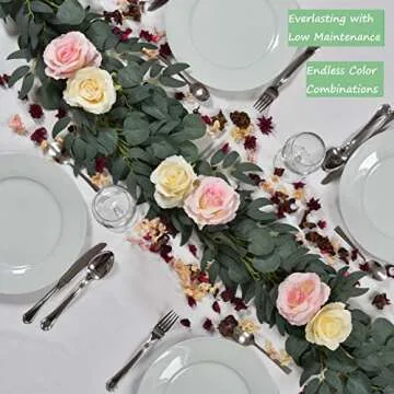 IMORIGINS 2 Pack - Artificial Eucalyptus Garland with Willow Vines, 6.5' Long Faux Eucalyptus Garland Greenery, Silver Dollar Eucalyptus Leaves Fake Greenery Garland Wedding Backdrop Arch Wall Decor