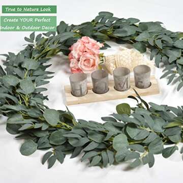 IMORIGINS 2 Pack - Artificial Eucalyptus Garland with Willow Vines, 6.5' Long Faux Eucalyptus Garland Greenery, Silver Dollar Eucalyptus Leaves Fake Greenery Garland Wedding Backdrop Arch Wall Decor