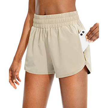 SANTINY Women’s Running Shorts – High Waisted, Zip Pockets, Stylish Comfort