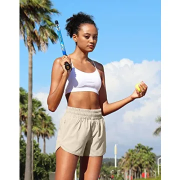 SANTINY Women's High Waisted Running Shorts with Pockets