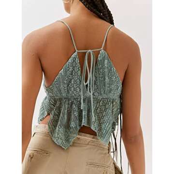 Women Backless Crop Top Y2k Spaghetti Straps Halter Tie Back Cami Tops Summer Camisole Going Out Tops