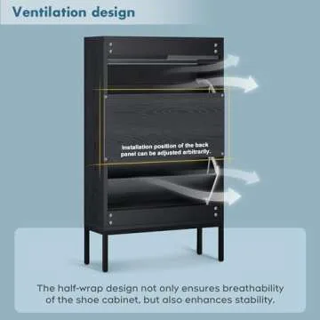 Brafab Shoe Cabinet, Shoe Rack Storage Organizer with 2 Flip Drawers, Natural Rattan Weave Shoe Storage Cabinet for Sneakers, Slippers (Black)…