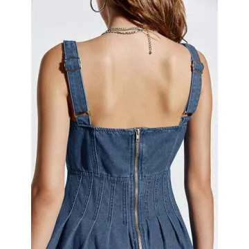 Wenrine Women's Summer Tank Denim Mini Dress Casual Sweetheart Neck Adjustable Strap A Line Jean Dress