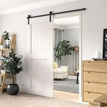 WINSOON 6FT Barn Door Hardware Kit: Single Sliding Door Hardware - Heavy Duty Black Barn Door Track Kit - Carbon Steel Sliding Barn Door Rail - J-Shape Easy to Install for 41" Closet Panel(No Door)