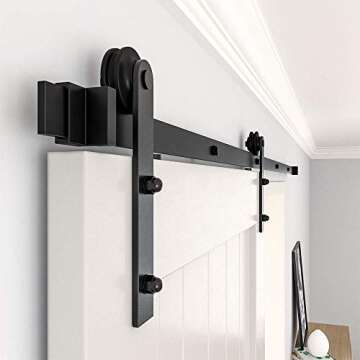 WINSOON 6FT Barn Door Hardware Kit: Single Sliding Door Hardware - Heavy Duty Black Barn Door Track Kit - Carbon Steel Sliding Barn Door Rail - J-Shape Easy to Install for 41" Closet Panel(No Door)