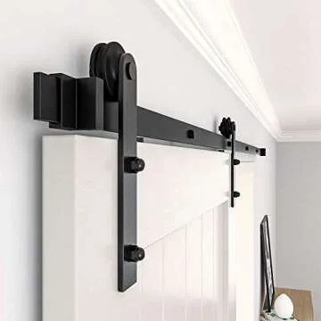 WINSOON 6FT Barn Door Hardware Kit: Single Sliding Door Hardware - Heavy Duty Black Barn Door Track Kit - Carbon Steel Sliding Barn Door Rail - J-Shape Easy to Install for 41" Closet Panel(No Door)