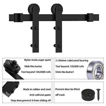 WINSOON 6FT Barn Door Hardware Kit: Single Sliding Door Hardware - Heavy Duty Black Barn Door Track Kit - Carbon Steel Sliding Barn Door Rail - J-Shape Easy to Install for 41" Closet Panel(No Door)