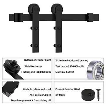 WINSOON 6FT Barn Door Hardware Kit: Single Sliding Door Hardware - Heavy Duty Black Barn Door Track Kit - Carbon Steel Sliding Barn Door Rail - J-Shape Easy to Install for 41" Closet Panel(No Door)