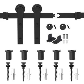 WINSOON 6FT Barn Door Hardware Kit: Single Sliding Door Hardware - Heavy Duty Black Barn Door Track Kit - Carbon Steel Sliding Barn Door Rail - J-Shape Easy to Install for 41" Closet Panel(No Door)