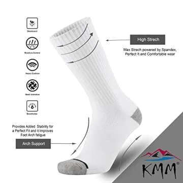 KMM Men's Cotton Full Thick Cushion Crew Socks Moisture Control Heavy Duty Work Boot Warm Thermal An...