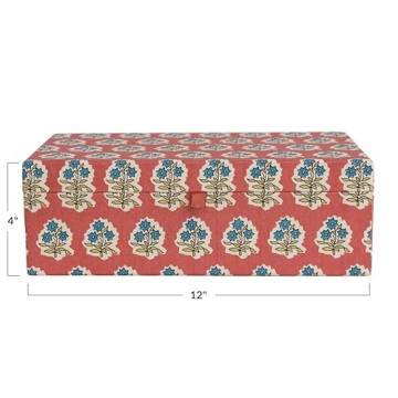 Creative Co-Op Floral Jewelry Box with Mirror and Storage