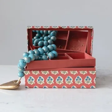 Creative Co-Op Floral Jewelry Box with Mirror and Storage