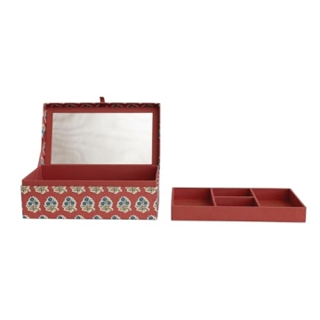 Creative Co-Op Floral Jewelry Box with Mirror and Storage
