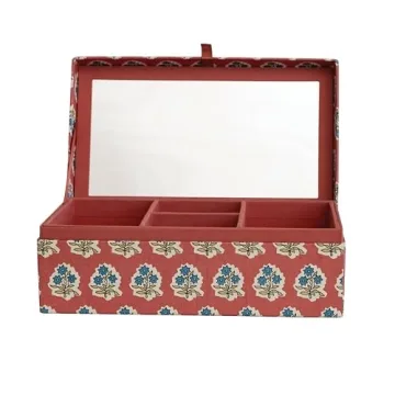 Creative Co-Op Floral Jewelry Box with Mirror and Storage