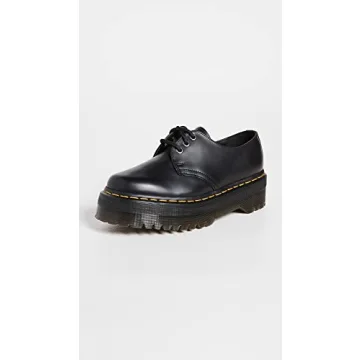 Dr. Martens Unisex 1461 Quad Leather Platform Shoes, Black Polished Smooth, 14 US Women/13 US Men